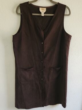 Vintage 90s Dark Academia Chocolate Brown Jumper Vest Dress Size 14P